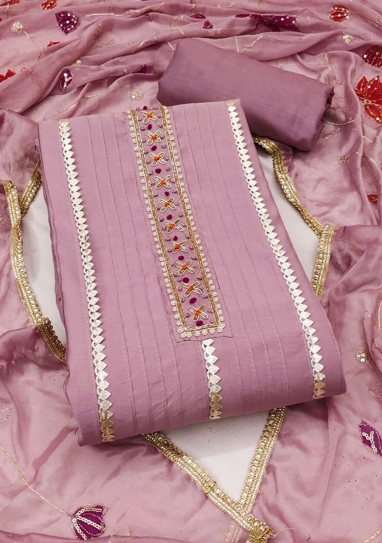 Purple Embroidered Blended Straight Kurta Set - Indya