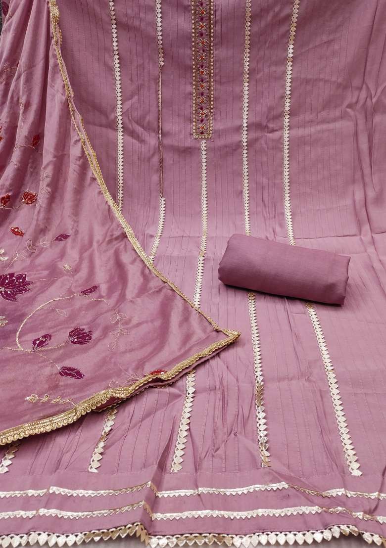 Purple Embroidered Blended Straight Kurta Set - Indya