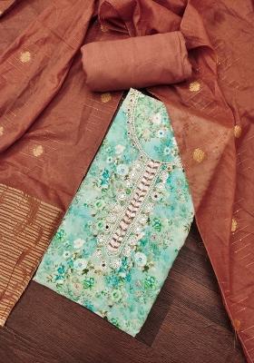 Multicolor Embroidered Cotton Blend Dress Material