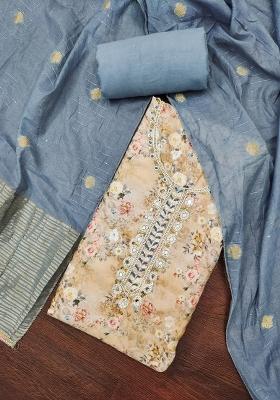 Multicolor Embroidered Cotton Blend Dress Material