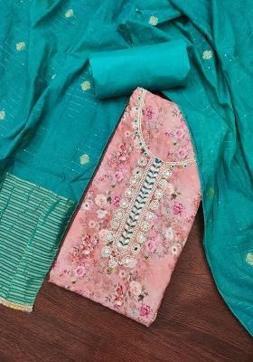 Multicolor Embroidered Cotton Blend Dress Material