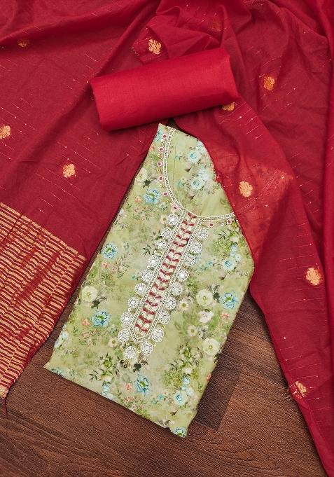 Multicolor Embroidered Cotton Blend Dress Material