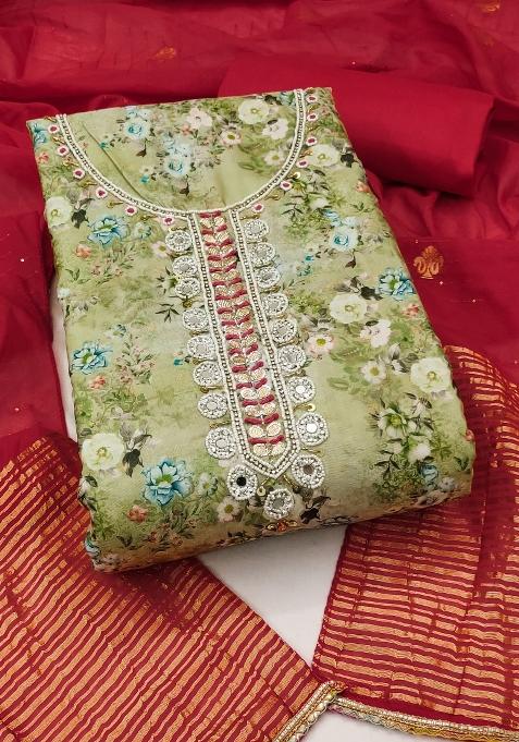 Multicolor Embroidered Cotton Blend Dress Material