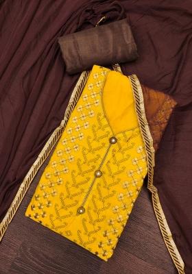Yellow Embroidered Chanderi Dress Material