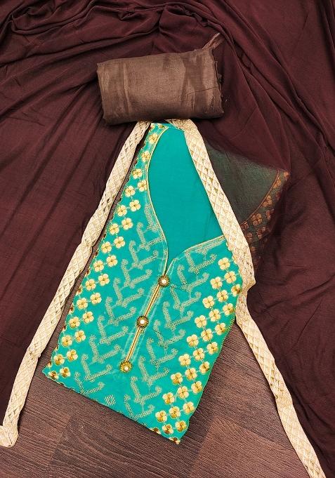 Sea Green Embroidered Chanderi Dress Material