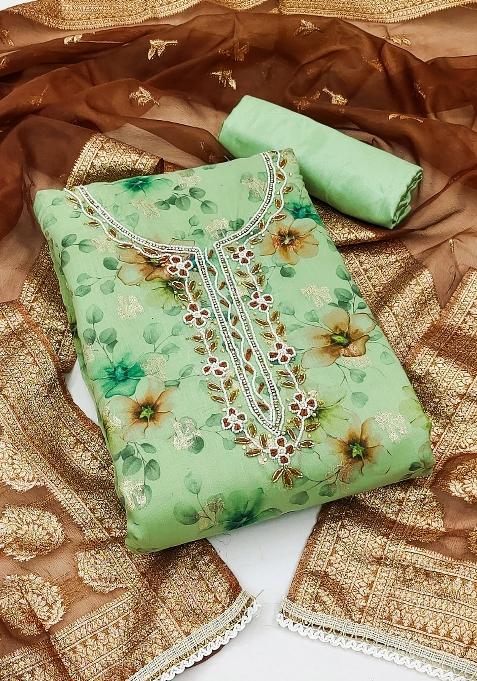 Light Green Embroidered Jacquard Dress Material