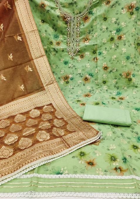 Light Green Embroidered Jacquard Dress Material