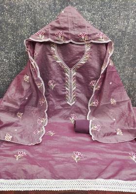 Lavender Embroidered Cotton Blend Dress Material