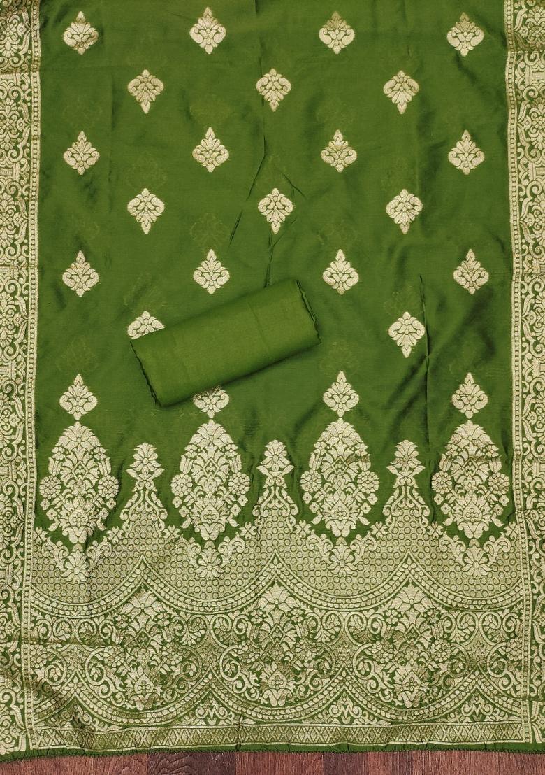 Light Green Embroidered Simmer Dress Material - Indya