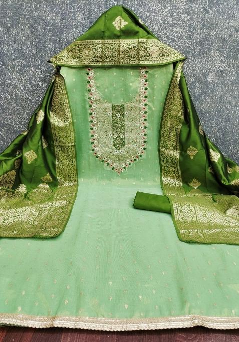 Light Green Embroidered Shimmer Pakistani Suit Set
