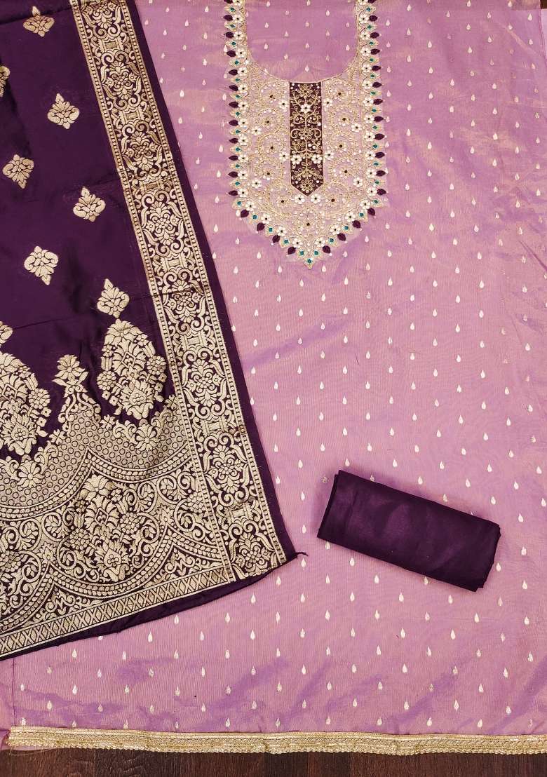 Purple Embroidered Shimmer Pakistani Suit Set - Indya