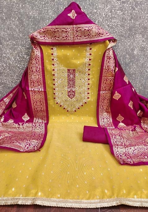 Yellow Embroidered Shimmer Pakistani Suit Set