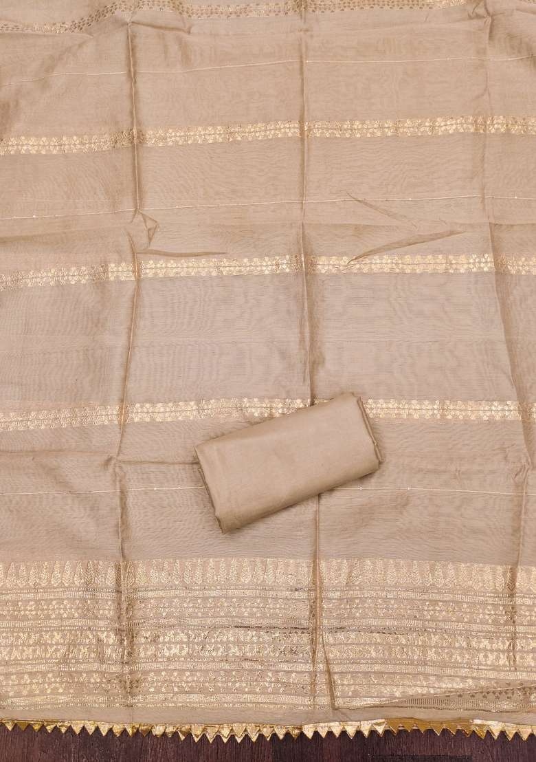 Beige Embroidered Shimmer Pakistani Suit Set - Indya