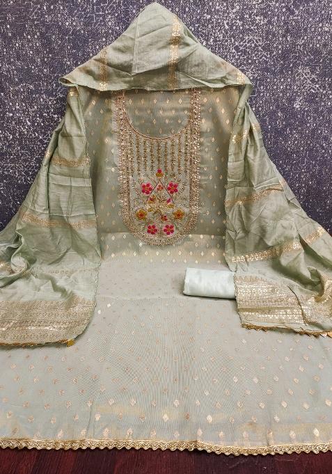 Grey Embroidered Simmer Dress Material