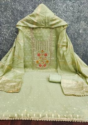 Light Green Embroidered Simmer Dress Material