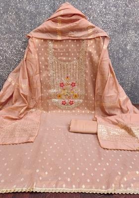 Peach Embroidered Simmer Dress Material