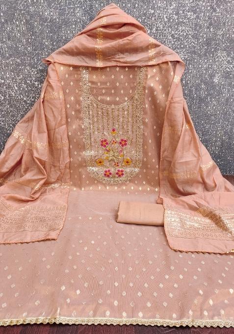 Peach Embroidered Simmer Dress Material