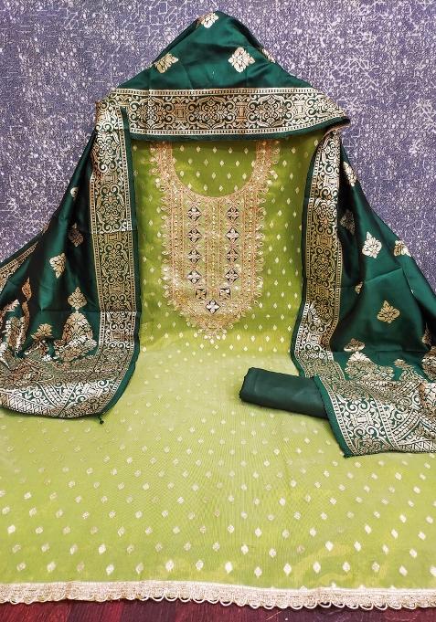 Light Green Embroidered Shimmer Punjabi Suit — view on Indya