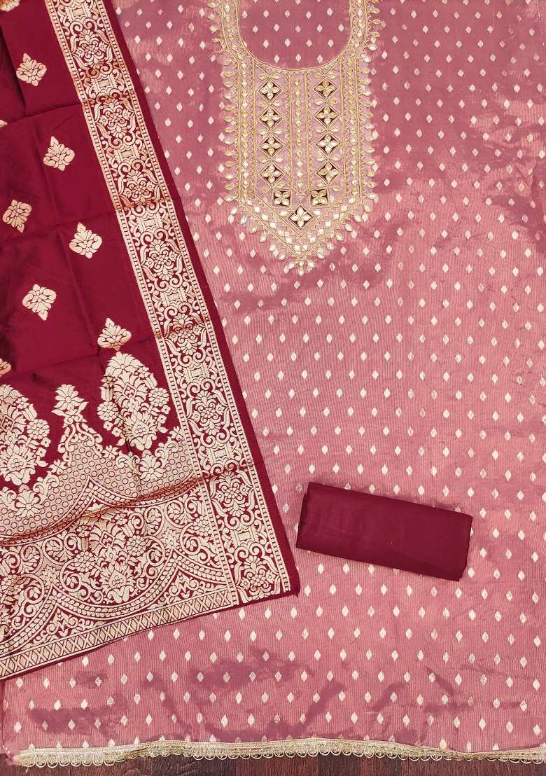 Pink Embroidered Shimmer Straight Kurta Set - Indya