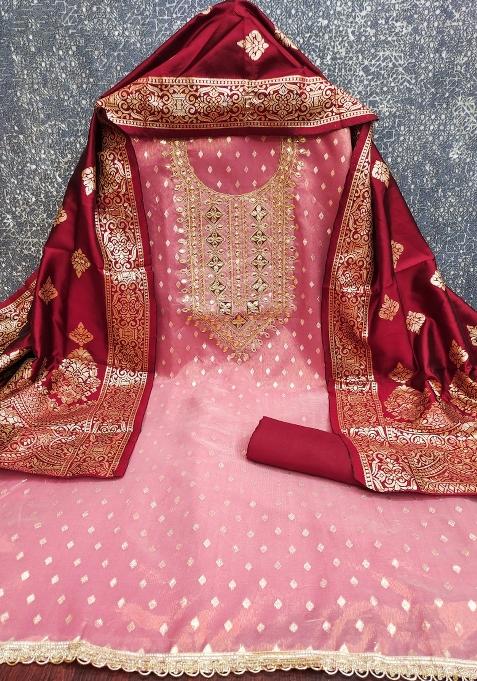 Pink Embroidered Shimmer Straight Kurta Set