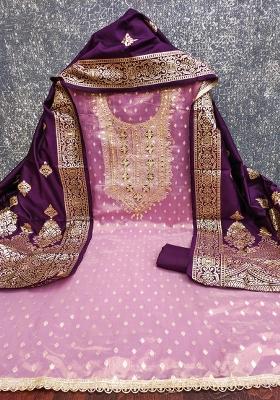 Purple Embroidered Simmer Dress Material