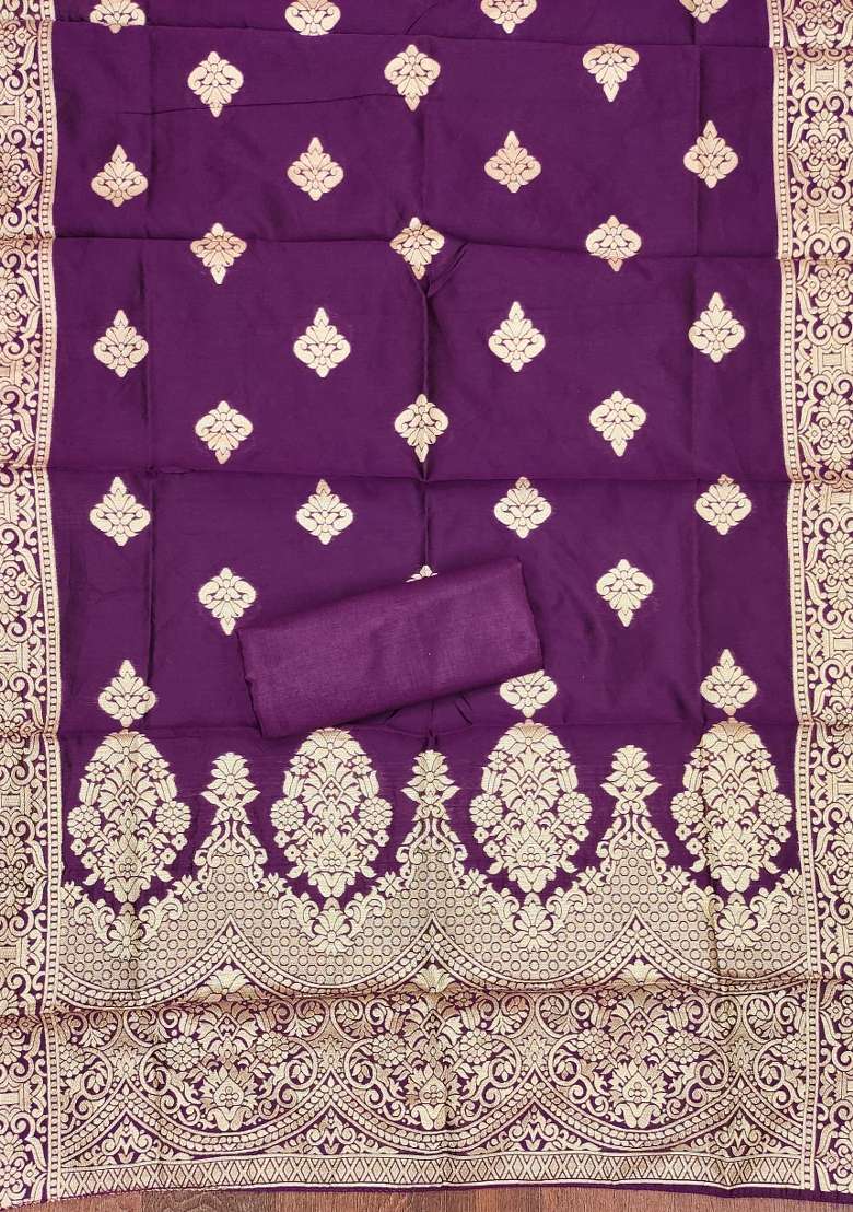 Purple Jacquard Silk Blended Punjabi Suit - Indya