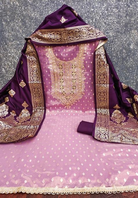 Purple Jacquard Silk Blended Punjabi Suit