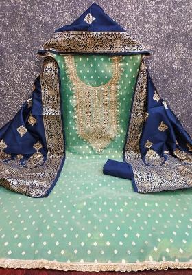 Sea Green Embroidered Simmer Dress Material