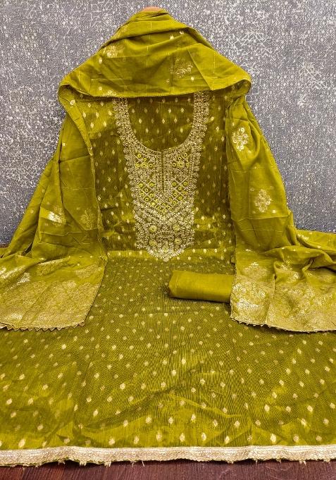 Mehandi Jacquard Shimmer Pakistani Suit Set