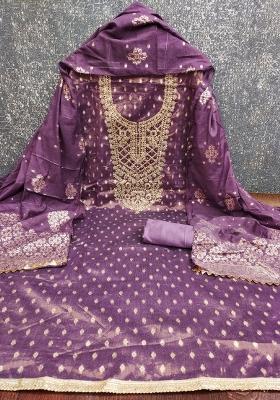 Purple Embroidered Simmer Dress Material