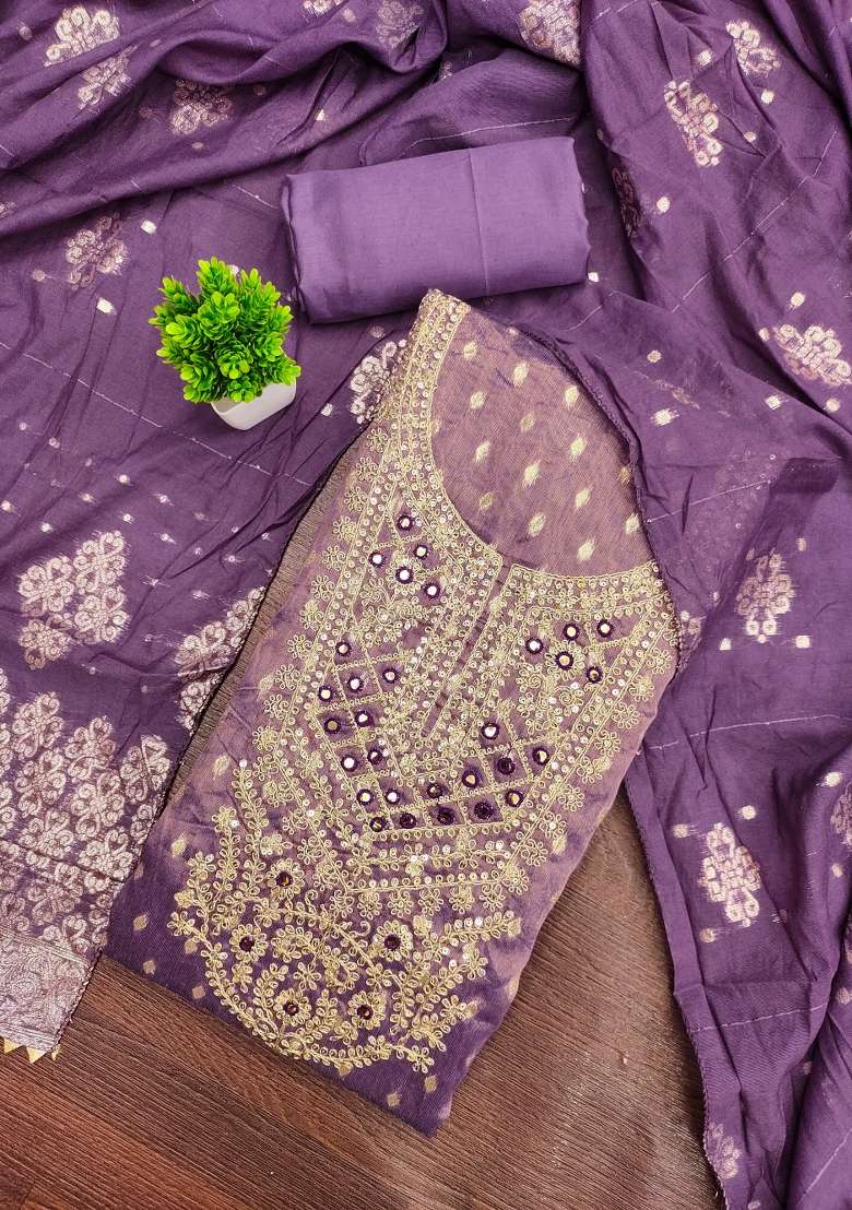 Purple Jacquard Shimmer Pakistani Suit Set - Indya