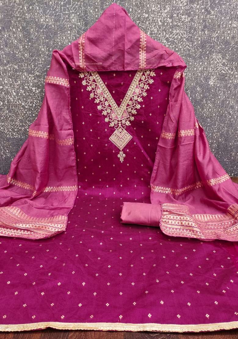 Pink Embroidered Modal Punjabi Suit - Indya