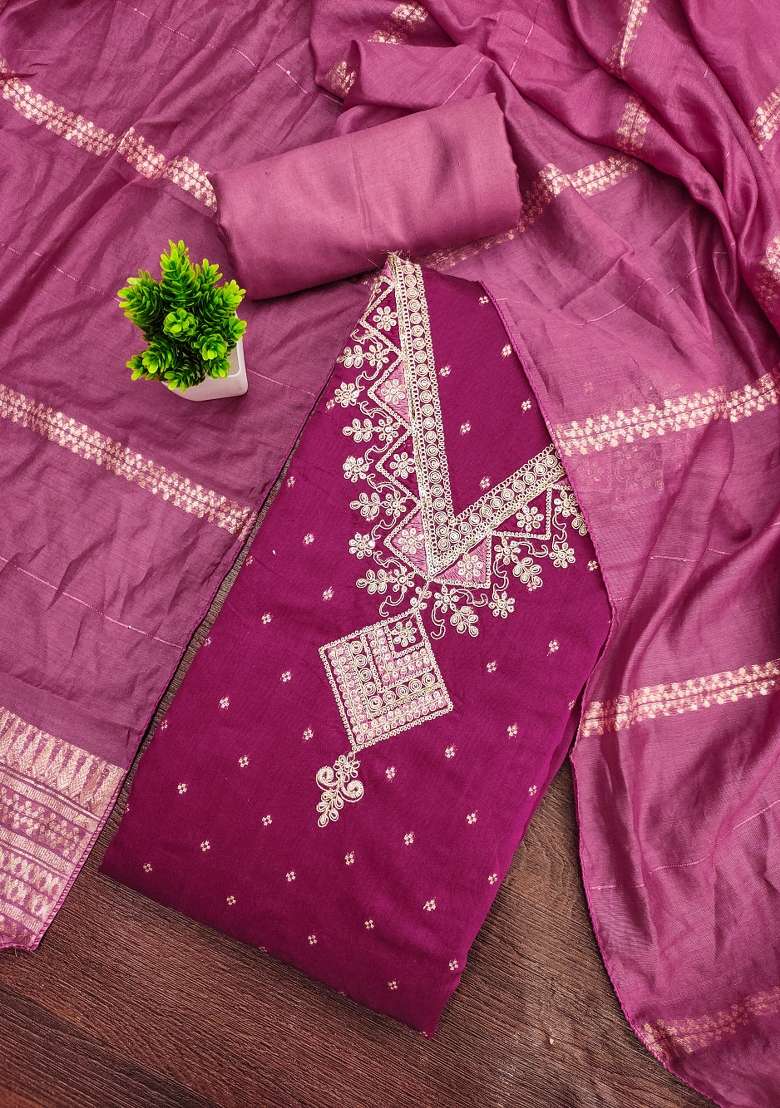 Pink Embroidered Modal Punjabi Suit - Indya