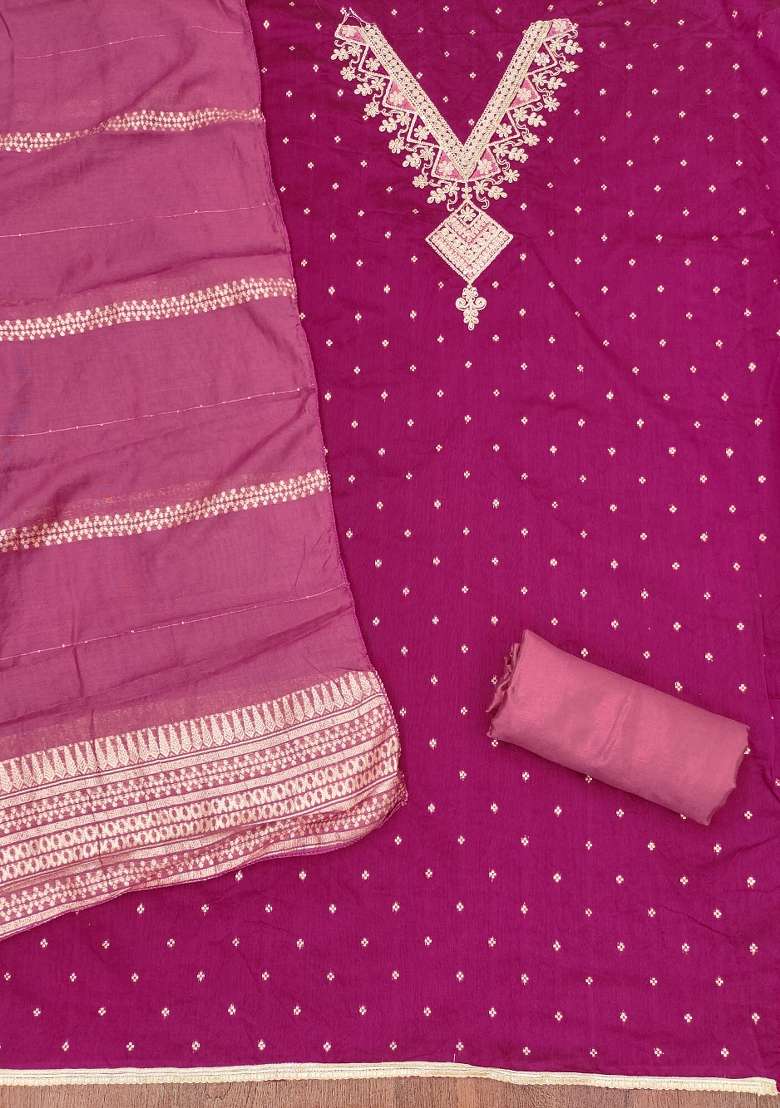 Pink Embroidered Modal Punjabi Suit - Indya