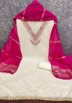 White Embroidered Modal Dress Material