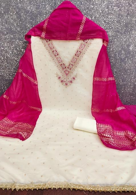 White Embroidered Modal Pakistani Suit Set