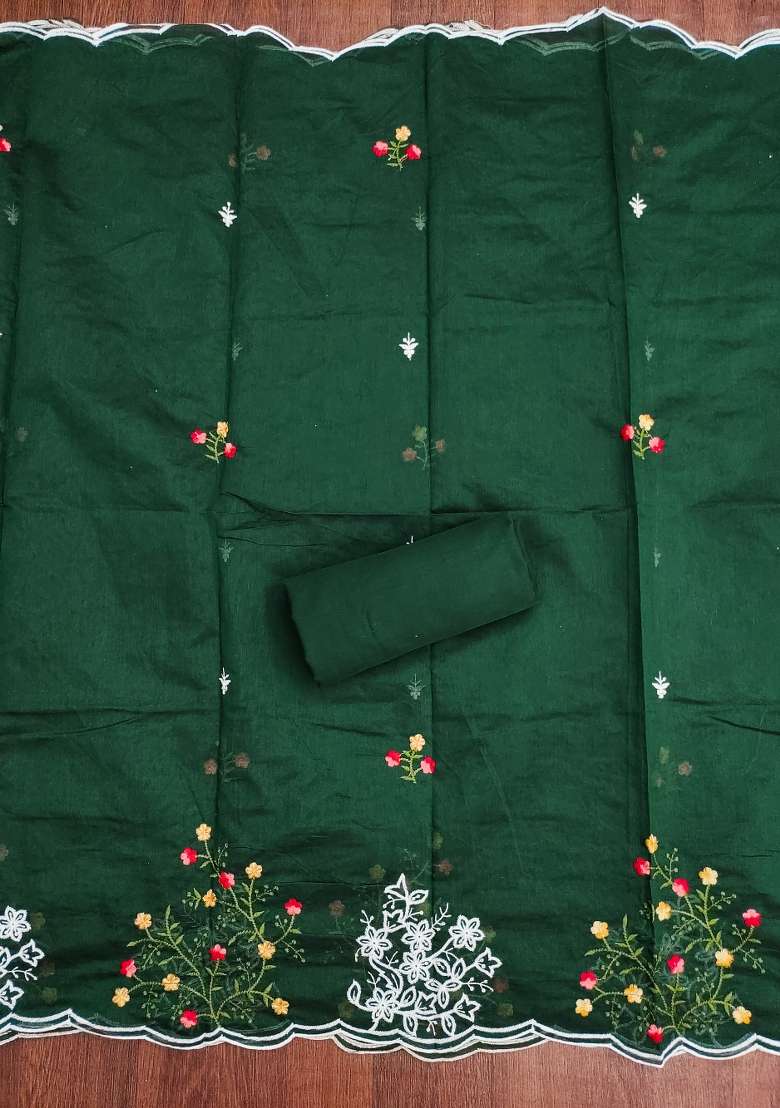 Green Embroidered Blended Straight Kurta Set - Indya