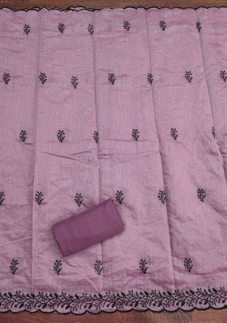 Lavender Embroidered Blended Straight Kurta Set - Indya