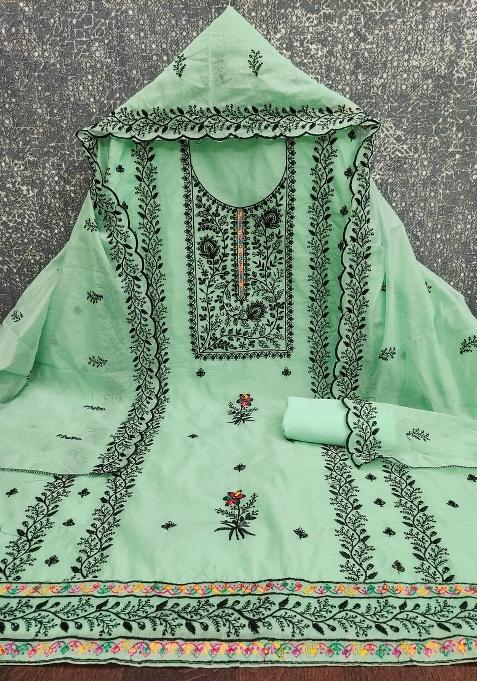 Light Green Embroidered Cotton Pakistani Suit Set