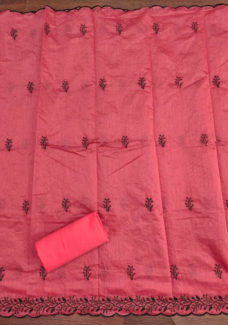 Pink Embroidered Blended Pakistani Suit Set - Indya