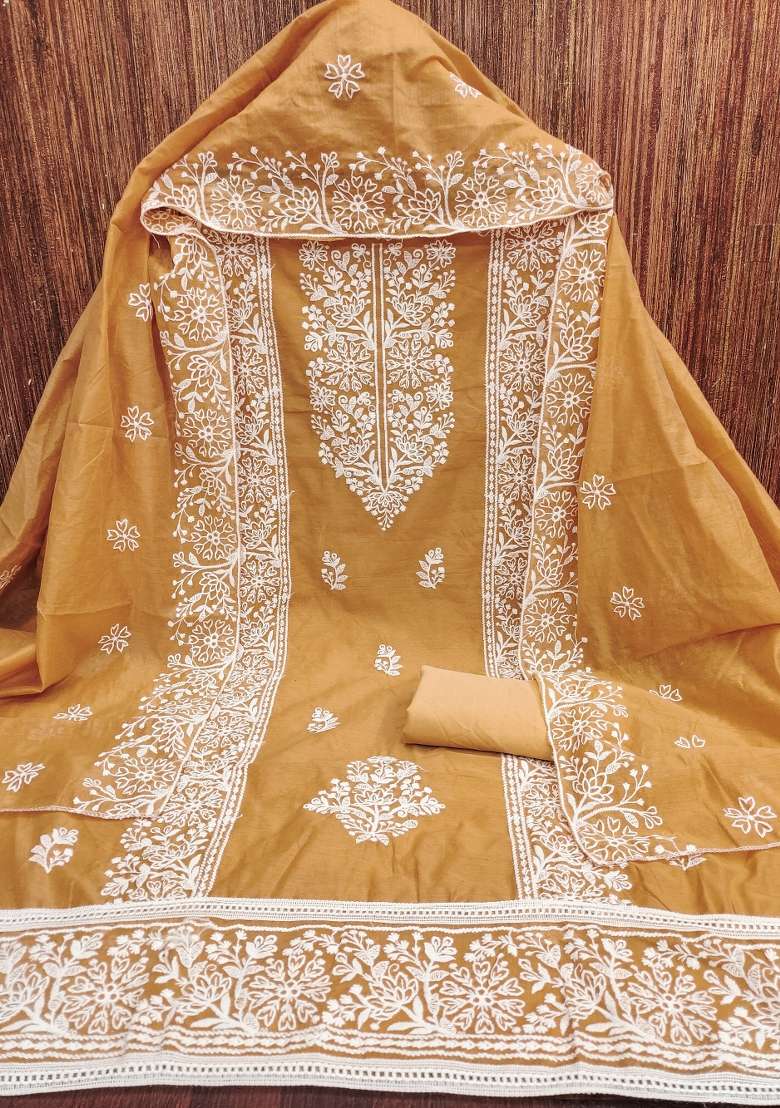 Yellow Chikankari Blended Pakistani Suit Set - Indya