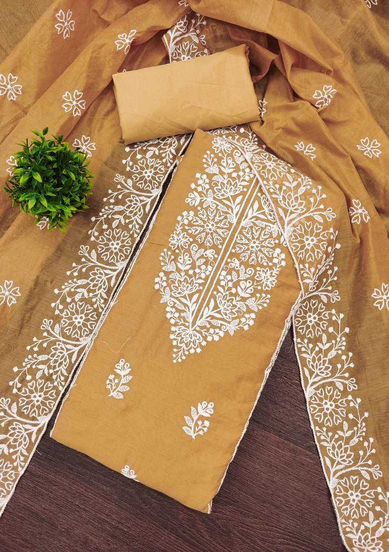 Yellow Chikankari Blended Pakistani Suit Set - Indya