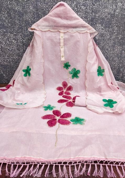 Lavender Embroidered Chanderi Dress Material