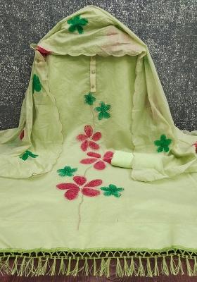 Light Green Embroidered Chanderi Dress Material