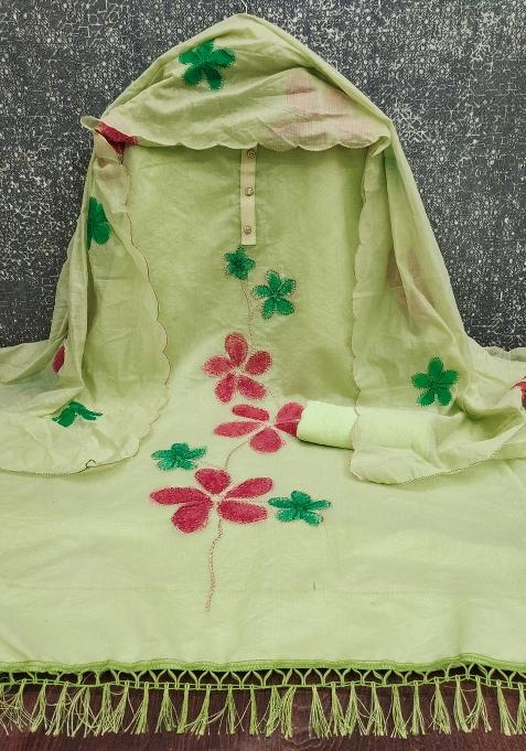Light Green Embroidered Chanderi Dress Material