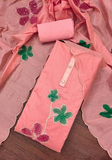Peach Embroidered Chanderi Dress Material