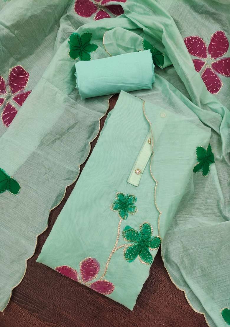 Sea Green Embroidered Chanderi Straight Kurta Set - Indya