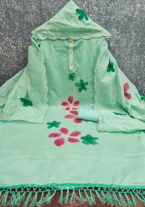 Sea Green Embroidered Chanderi Dress Material