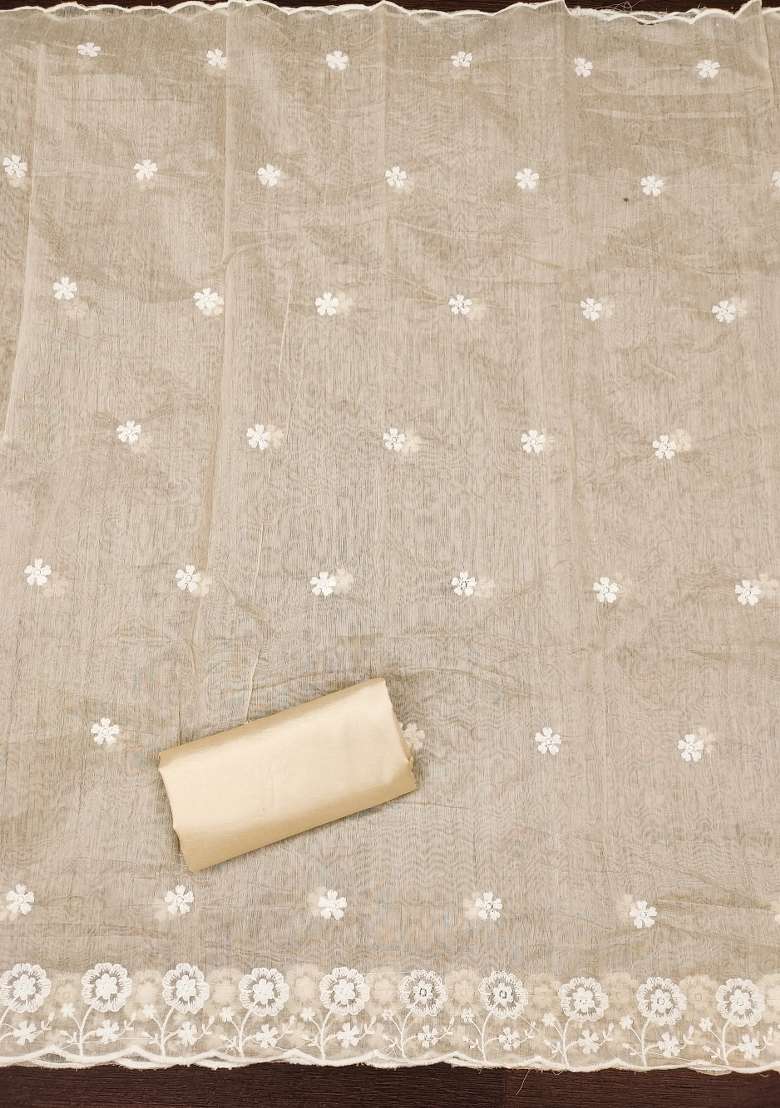Beige Chikankari Blended Pakistani Suit Set - Indya