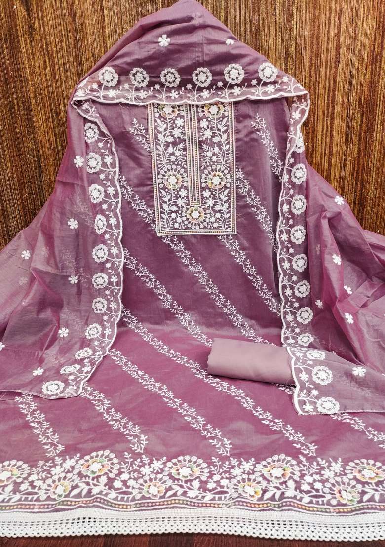 Lavender Chikankari Cotton Pakistani Suit Set - Indya